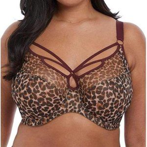 Elomi Sachi Underwire Plunge w/ strap detail, Leopard Print UK 32HH US 32L